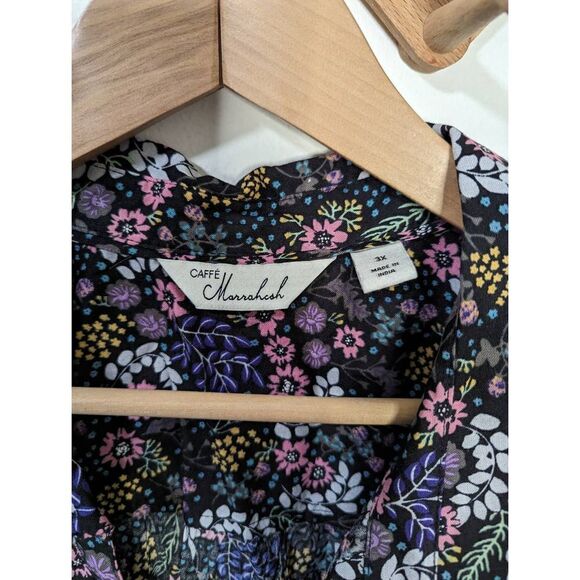 Caffe Marrakesh Black Floral Button Front Sleeveless Tank Top - Size 3X - Picture 7 of 8